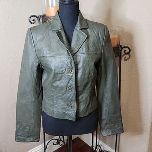 Vintage Newport News Easy Style Olive Green Leather Jacket